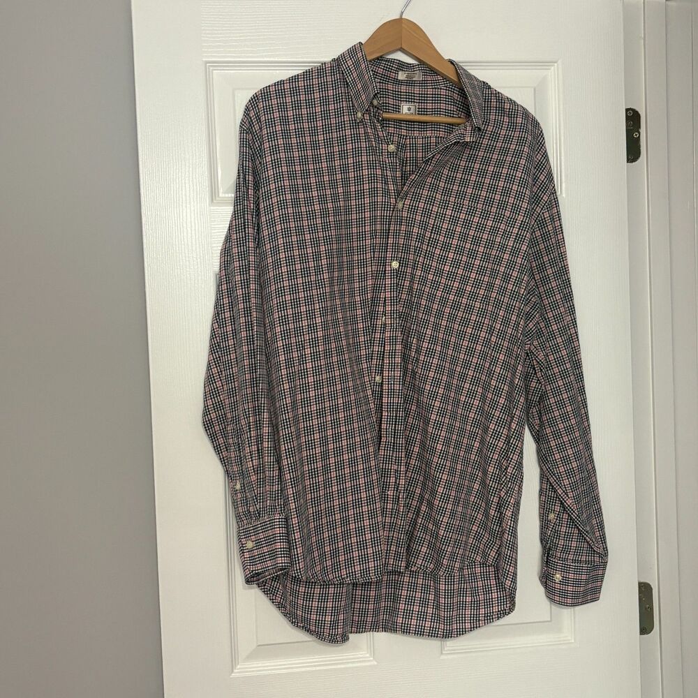 Peter Millar Shirt Mens XL Black Red Check Plaid Button Down 100% Cotton Pocket